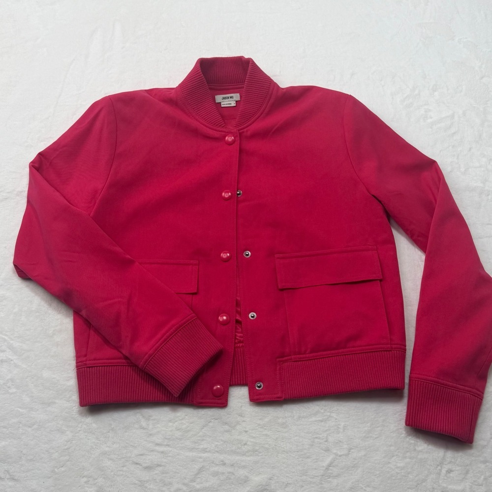 Jason Wu Womens Pink Snap Front Ribbed Bomber Jacket WJ7693-650-6PA Size‎ S - Picture 2 of 6